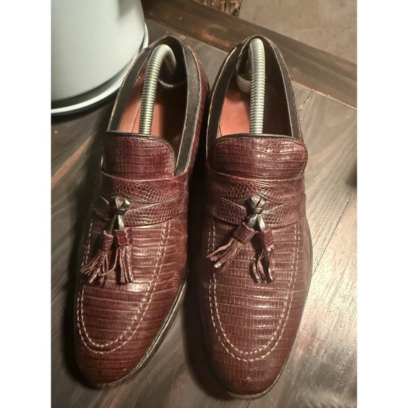 Allen Edmonds Clayton Men Brown  Loafers Exotic Lizard Skin Tassel Shoes 9D $695 - Picture 2 of 10
